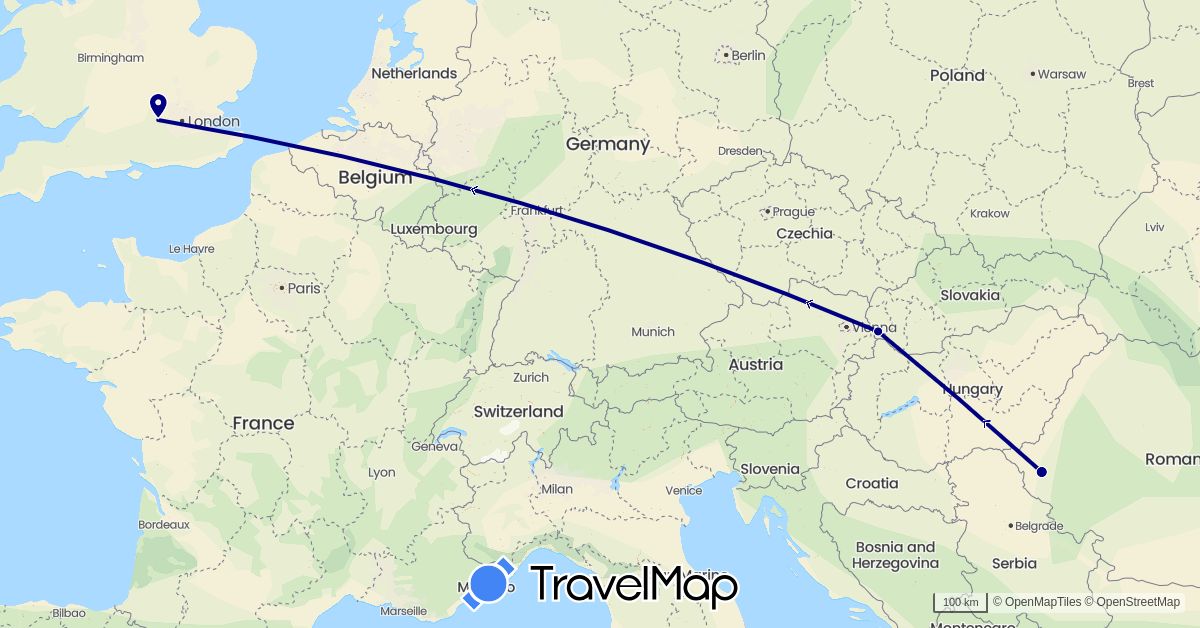 TravelMap itinerary: driving in United Kingdom, Romania, Slovakia (Europe)